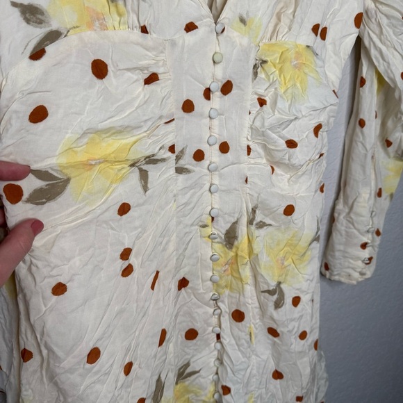 Free People Date Night Mini Dress Sunshine Combo Polka Dot Long Sleeve - Picture 3 of 8